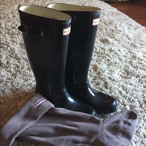 Hunter Rain boots with fleece socks